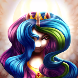 Size: 3000x3000 | Tagged: safe, artist:runettamontbelle, princess celestia, alicorn, pony, female, looking at you, solo