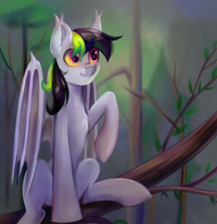 Size: 3500x3600 | Tagged: safe, artist:ske, oc, oc only, bat pony, pony, forest, high res, solo, tree branch