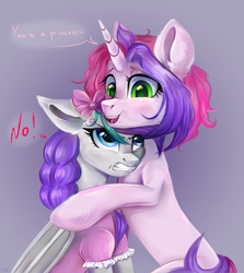 Size: 3030x3390 | Tagged: safe, artist:ske, oc, oc:melody (melodylibris), bat pony, pony, unicorn, duo, high res, oc x oc, princess, shipping