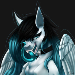 Size: 1500x1500 | Tagged: safe, artist:runettamontbelle, oc, oc only, pegasus, pony, dark, fangs, long tongue, solo, tongue out