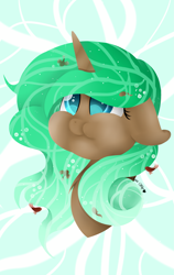 Size: 1949x3077 | Tagged: safe, artist:aquasky987, oc, oc only, pony, unicorn, abstract background, bust, female, horn, mare, puffy cheeks, solo, unicorn oc