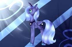 Size: 1267x836 | Tagged: safe, artist:aquasky987, princess luna, alicorn, pony, g4, abstract background, collaboration, female, hoof shoes, mare, s1 luna, solo