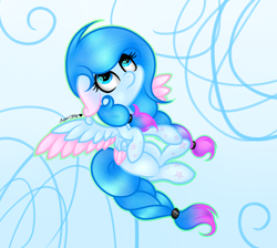 Size: 2348x2104 | Tagged: safe, artist:aquasky987, oc, oc only, pegasus, pony, abstract background, braid, braided tail, colored wings, eyelashes, female, high res, looking up, mare, pegasus oc, solo, tail, two toned wings, wings