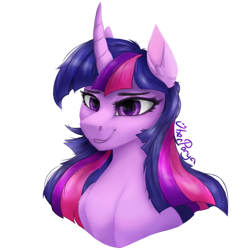 Size: 2000x2000 | Tagged: safe, artist:uberponya, twilight sparkle, alicorn, pony, bust, curved horn, female, horn, mare, simple background, solo, transparent background, twilight sparkle (alicorn)