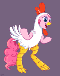 Size: 3590x4547 | Tagged: safe, artist:ske, pinkie pie, earth pony, pony, g4, animal costume, chicken pie, chicken suit, clothes, costume, solo