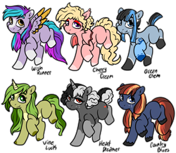Size: 3498x3048 | Tagged: safe, artist:sexygoatgod, oc, oc only, bat pony, earth pony, pegasus, pony, unicorn, adoptable, female, high res, male, simple background, transparent background