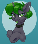 Size: 1755x2000 | Tagged: safe, artist:kittytitikitty, oc, oc only, oc:star strider, changeling, changeling oc, collar, green changeling, solo, tongue out