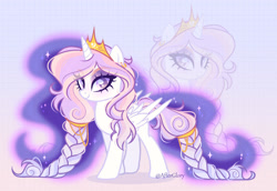 Size: 1600x1103 | Tagged: safe, artist:afterglory, oc, oc only, alicorn, pony, alicorn oc, braid, braided tail, crown, female, horn, jewelry, mare, regalia, solo, tail, wings, zoom layer