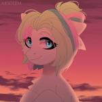 Size: 2000x2000 | Tagged: safe, artist:arsolem, oc, oc only, earth pony, pony, cloud, colored, evening, female, flat colors, sky, solo, sunset