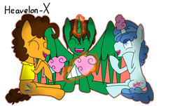 Size: 2000x1210 | Tagged: safe, artist:heavelon-x, cheese sandwich, party favor, oc, oc:frost d. tart, alicorn, earth pony, pony, unicorn, g4, alicorn oc, cotton candy, horn, male, simple background, stallion, transparent background, wings