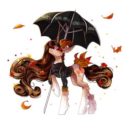 Size: 1920x1821 | Tagged: safe, artist:greenmaneheart, oc, oc:autumnia, pony, unicorn, clothes, female, leaf, mare, simple background, solo, sweater, transparent background, umbrella