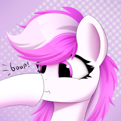 Size: 3000x3000 | Tagged: dead source, safe, artist:alexbefest, oc, pegasus, pony, boop, high res, pink, simple background, solo
