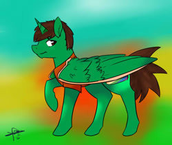 Size: 974x821 | Tagged: safe, artist:shibamoustache, oc, oc only, oc:frost d. tart, alicorn, pony, alicorn oc, horn, looking back, male, solo, stallion, wings