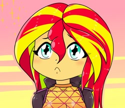Size: 740x640 | Tagged: safe, artist:batipin, sunset shimmer, human, equestria girls, g4, :c, cute, female, frown, looking at you, puppy dog eyes, shimmerbetes, solo