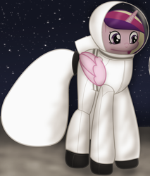 Size: 1598x1873 | Tagged: safe, artist:99999999000, princess cadance, alicorn, pony, g4, astronaut, cropped, female, folded wings, mare, moon, solo, space, spacesuit, wings