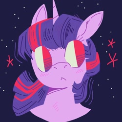 Size: 2048x2048 | Tagged: safe, artist:pastacrylic, twilight sparkle, pony, g4, blue background, blushing, bust, female, high res, mare, simple background, solo