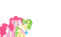 Size: 629x385 | Tagged: artist needed, safe, chickadee, ms. peachbottom, pinkie pie, earth pony, pony, g4, games ponies play, animated, error, eyes closed, glitch, happy, jumping, simple background, text, transparent background, trippy, wat