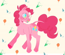 Size: 4096x3422 | Tagged: safe, artist:pastacrylic, pinkie pie, earth pony, pony, g4, glasses, leonine tail, open mouth, open smile, smiling, solo, tail