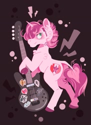 Size: 1489x2048 | Tagged: safe, artist:pastacrylic, sweetie belle, pony, unicorn, g4, alternate hairstyle, bass guitar, butt, cloven hooves, colored hooves, dock, guitar, looking back, musical instrument, plot, solo, tail, underhoof