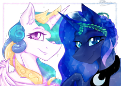 Size: 2480x1754 | Tagged: safe, artist:dankpegasista, princess celestia, princess luna, alicorn, crystal pony, pony, the crystal empire 10th anniversary, g4, the crystal empire, accessory, collar, crown, crystal, digital art, digital painting, gem, jewelry, plant, regalia, royal sisters, siblings, sidemouth, simple background, sisters, sparkles, sparkly eyes, sparkly mane, transparent background, wingding eyes