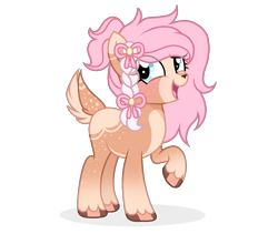 Size: 1277x1080 | Tagged: safe, artist:cstrawberrymilk, oc, oc only, deer, deer pony, original species, g4, braid, eyelashes, raised hoof, simple background, smiling, solo, transparent background, unshorn fetlocks