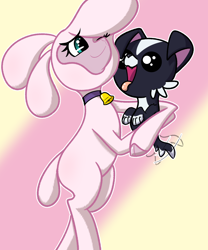 Size: 2500x3000 | Tagged: safe, artist:aryn, pom (tfh), dog, sheep, them's fightin' herds, adorapom, bell, community related, cute, high res, hug, smiling, tail, tail wag