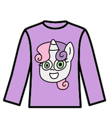 Size: 1766x2018 | Tagged: safe, artist:northstarponyg1, sweetie belle, pony, unicorn, g4, bust, clothes, female, filly, foal, grin, head, implied twilight sparkle, purple, shirt, simple background, smiling, solo, sweater, white background