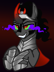 Size: 777x1049 | Tagged: safe, artist:nootaz, king sombra, pony, umbrum, unicorn, the crystal empire 10th anniversary, g4, grin, smiling, solo
