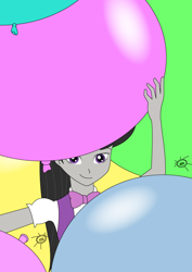 Size: 596x842 | Tagged: safe, artist:hakdurbin, octavia melody, human, equestria girls, g4, balloon, bowtie, clothes, hiding, looking at you, smiling, smiling at you, vest