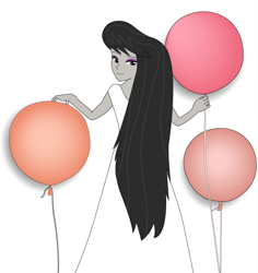 Size: 838x887 | Tagged: safe, artist:hakdurbin, octavia melody, human, equestria girls, g4, balloon, clothes, dress, long hair, looking at you, looking back, looking back at you, simple background, smiling, smiling at you, wedding dress, white background