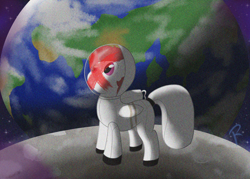 Size: 2800x2000 | Tagged: safe, artist:reinbou, oc, oc:rein, pegasus, pony, astronaut, earth, high res, light, moon, solo, space, spacesuit, stars
