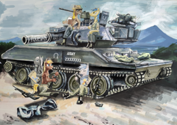 Size: 1414x1000 | Tagged: safe, artist:eds233, earth pony, pony, clothes, m551, military pony, tank (vehicle), uniform, war, weapon