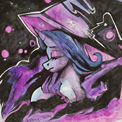 Size: 2048x2048 | Tagged: safe, artist:poxy_boxy, trixie, pony, unicorn, g4, bust, eyes closed, female, high res, mare, solo, traditional art, watercolor painting