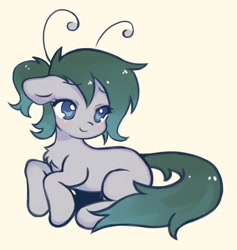 Size: 1151x1214 | Tagged: safe, artist:horseyuris, oc, oc only, pony, antennae, lying down, smiling, solo