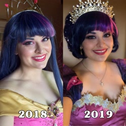 Size: 2289x2289 | Tagged: safe, artist:shelbeanie, twilight sparkle, human, g4, babscon, babscon 2018, babscon 2019, clothes, comparison, coronation dress, cosplay, costume, dress, high res, irl, irl human, photo