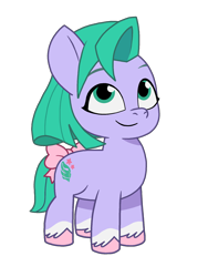 Size: 1536x2048 | Tagged: safe, artist:caseyben887, seashell (g5), earth pony, pony, g5, my little pony: tell your tale, bow, female, filly, foal, pippsqueaks, simple background, smiling, solo, tail, tail bow, transparent background