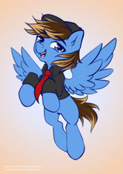 Size: 935x1323 | Tagged: safe, artist:chaosangeldesu, oc, oc only, pegasus, pony, looking at you, smiling, smiling at you, solo, spread wings, wings