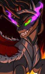 Size: 1836x3000 | Tagged: safe, artist:gunya, king sombra, pony, unicorn, the crystal empire 10th anniversary, g4, antagonist, armor, badass, fangs, fire, glowing, glowing eyes, male, solo, stallion, teeth