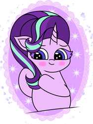 Size: 2304x3072 | Tagged: safe, artist:msbluejune, starlight glimmer, pony, unicorn, g4, blushing, colored, colored background, cute, eyebrows, eyebrows visible through hair, female, glimmerbetes, high res, mare, playing with hair, shy, shy smile, smiling, solo