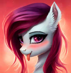 Size: 2480x2560 | Tagged: safe, ai assisted, ai content, derpibooru exclusive, generator:stable diffusion, prompter:adorablebluefox, oc, oc only, pegasus, pony, adorable face, blushing, cute, ear fluff, eyelashes, female, high res, mare, solo, tongue out