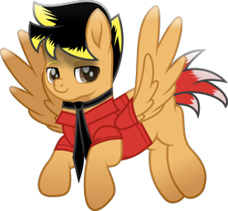 Size: 2132x1974 | Tagged: safe, artist:php178, derpibooru exclusive, oc, oc only, oc:14fan, pegasus, pony, 2023 community collab, derpibooru community collaboration, .svg available, adult blank flank, blank flank, brown eyes, button-up shirt, clothes, colored eyebrows, colored pupils, eyebrows, flying, inkscape, looking at you, male, movie accurate, necktie, pegasus oc, shirt, simple background, smiling, smiling at you, solo, spread wings, stallion, stallion oc, svg, tail, transparent background, two toned mane, two toned tail, vector, wing sleeves, wings