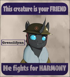 Size: 4210x4601 | Tagged: safe, artist:leotheunicorn, changeling, equestria at war mod, poster, poster parody, propaganda, propaganda parody, propaganda poster, this is your friend