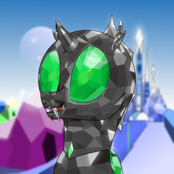 Size: 4000x4000 | Tagged: safe, artist:rumstone, oc, oc:rumstone, changeling, crystal pony, the crystal empire 10th anniversary, blurry background, changeling oc, crystal changeling, crystal corn, crystal empire, crystal palace, crystallized, gem, gemstones, green changeling, shine