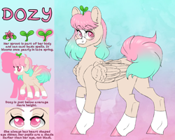 Size: 2500x2000 | Tagged: safe, artist:dozyarts, oc, oc only, oc:dozy, pegasus, pony, eyebrows, eyebrows visible through hair, female, folded wings, glasses, heart, heart eyes, high res, looking at you, mare, pegasus oc, raised hoof, reference sheet, smiling, smiling at you, solo, spread wings, wingding eyes, wings