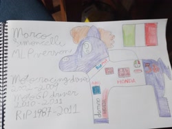 Size: 4000x3000 | Tagged: artist needed, safe, artist:super-coyote1804, earth pony, pony, clothes, curly hair, flag, italian, italian flag, italy, marco simoncelli, memorial, motogp, pencil drawing, photo, ponified, shirt, solo, traditional art