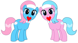 Size: 1380x760 | Tagged: safe, artist:ironwoodakacleanser, aloe, lotus blossom, earth pony, pony, g4, cute, duo, female, heart, hearts and hooves day, looking at you, mare, mouth hold, siblings, simple background, sisters, spa twins, spaww twins, standing, transparent background, vector