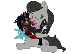 Size: 900x630 | Tagged: safe, artist:ironwoodakacleanser, octavia melody, oc, oc:flik, changeling, earth pony, pony, g4, canon x oc, eyes closed, female, fetish, kiss mark, lipstick, lipstick fetish, male, mare, red lipstick, simple background, sitting, straight, transparent background