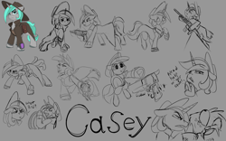 Size: 1920x1200 | Tagged: safe, artist:brainiac, oc, oc only, oc:casey, pony, unicorn, fallout equestria, character study, cowboy hat, fallout equestria:all things unequal (pathfinder), female, hat, horn, mare, reference sheet, sketch, solo, unicorn oc