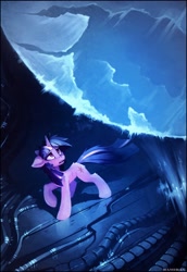 Size: 1956x2840 | Tagged: safe, artist:ramiras, twilight sparkle, pony, unicorn, fanfic:stardust, g4, concerned, crossover, earth, fanfic art, floppy ears, frown, high res, looking up, solo, unicorn twilight, x-com