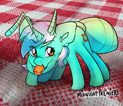 Size: 2000x1724 | Tagged: safe, artist:midnightpremiere, lyra heartstrings, ant, ant pony, bug pony, insect, original species, g4, cute, female, food, insectified, lyrabetes, lyrant, mare, signature, solo, species swap